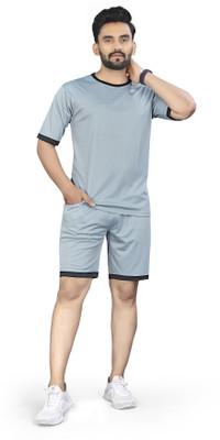 NISPRUH Men Self Design Grey Top & Shorts Set