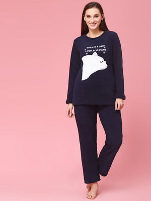 SWEET DREAMS Women Printed Dark Blue Top & Pyjama Set
