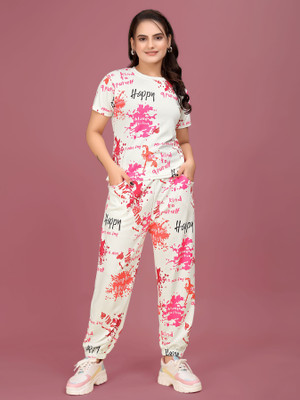 Hercill Women Self Design Red Top & Pyjama Set