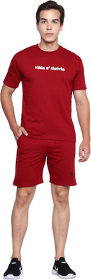 TWF Men Solid Black Night Suit Set