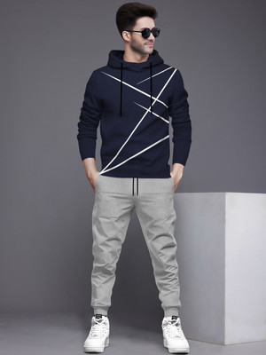 BLIVE Men Solid Blue, Grey Night Suit Set