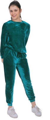 VISO the face Women Solid Green Top & Pyjama Set