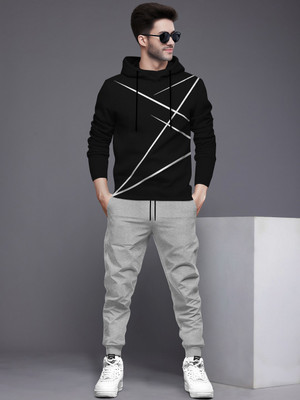 BLIVE Men Solid Black, Grey Night Suit Set