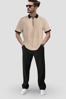 NB NICKY BOY Men Self Design Beige, Black Shirt & Pyjama set