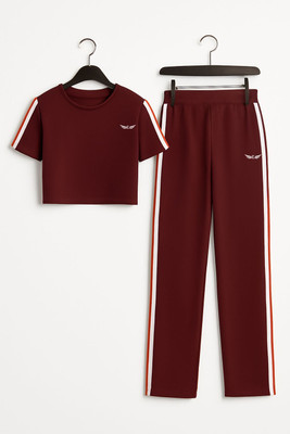 Chrome & Coral Striped Women Track Suit