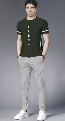 TRIPR Men Printed Green, Grey Night Suit Set