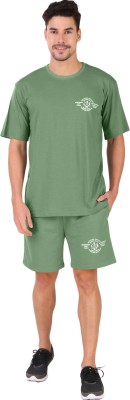 London Hills Men Solid Green Night Suit Set