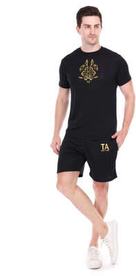 Mom's Cradle Men Printed Black Top & Shorts Set