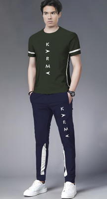 TRIPR Men Printed Dark Green, Dark Blue Night Suit Set