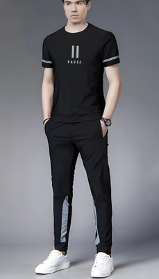 TRIPR Men Printed Black, Grey Night Suit Set