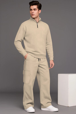 TRIPR Men Solid Beige Night Suit Set