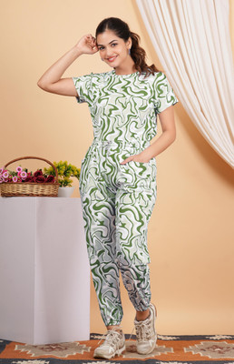 jiya textiles Women Printed Green Night Suit Set