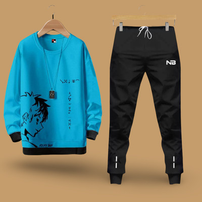 NB NICKY BOY Men Printed Blue, Black Top & Pyjama Set