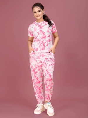 DreamBe Women Printed Pink, White Top & Pyjama Set