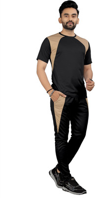 HASTIVOUGE Men Colorblock Black Night Suit Set