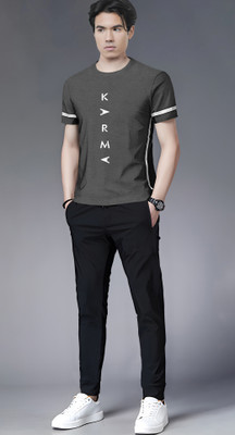 TRIPR Men Printed Grey, Black Night Suit Set