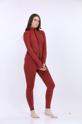 MAYSIXTY Women Solid Maroon Night Suit Set