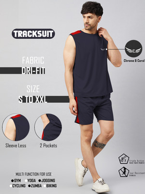 Chrome & Coral Solid Men Track Suit