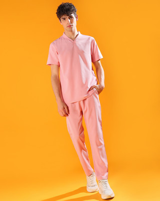 INDICLUB Men Self Design Pink Top & Pyjama Set