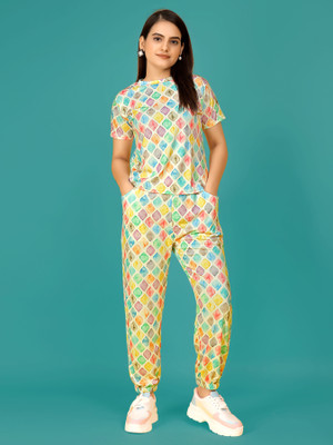 DADX Women Self Design Multicolor, Yellow Top & Pyjama Set