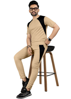 HASTIVOUGE Men Colorblock Brown Night Suit Set