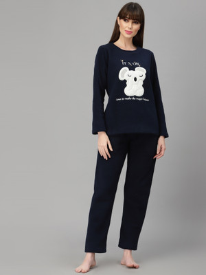 SWEET DREAMS Women Printed Dark Blue Top & Pyjama Set