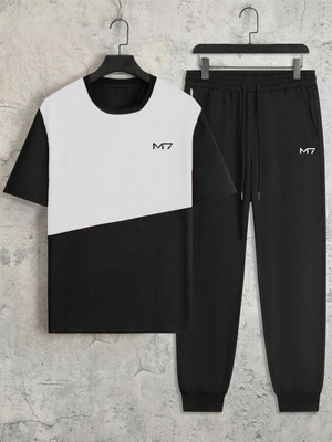 M7 By Metronaut Men Colorblock Black, White Top & Pyjama Set