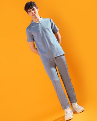 INDICLUB Men Self Design Grey Top & Pyjama Set
