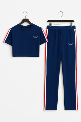 Chrome & Coral Striped Women Track Suit