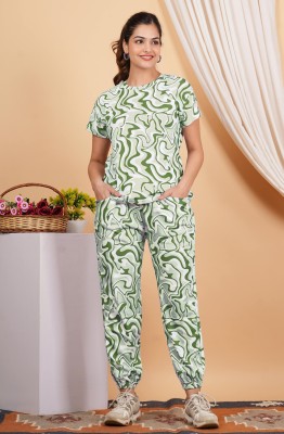 Dollico Women Printed Green Top & Pyjama Set