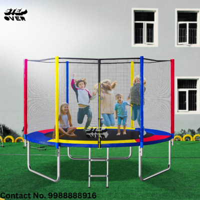 Step Over 10 ft trampoline with Safety Net and Jumping Mat(Multicolor)
