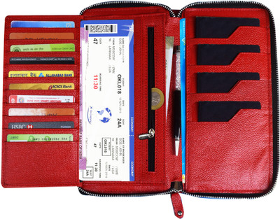 ABYS Genuine Leather Passport Cum Cheque Book Holder for Travel RFID Protected Cover(Red)