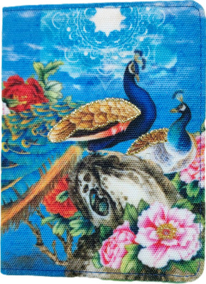 AMG ENTERPRISES Elegant Blue Passport Holder with Peacock Design & Floral Embellishments(Blue)