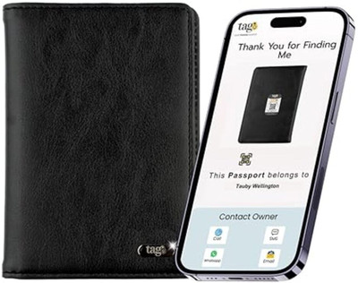 Tag8 Passport Finder Pouch with Lost & Found Service, Passport Holder(Black)
