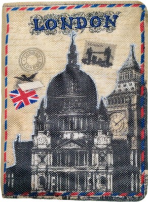 AMG ENTERPRISES London-Themed Passport Holder with Iconic Buildings & Flag(Beige)