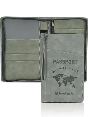 STORITE RFID Passport Holder Travel Document Organizer With Removal Hand Strap(Grey)