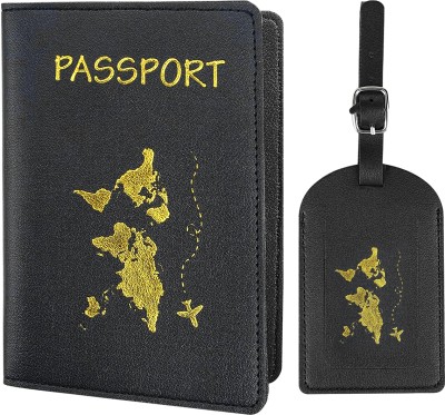 HANNEA Passport Cover and Luggage Tag Cover Reusable PU Passport Holder Waterproof(Black)