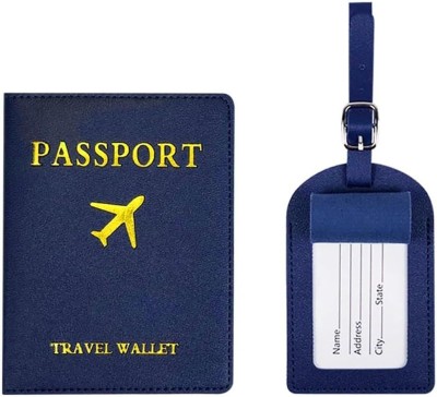 HOUSE OF QUIRK Passport Protector Set , Leather Tag Luggage Tags-14.2X10.5 Cm(Blue)