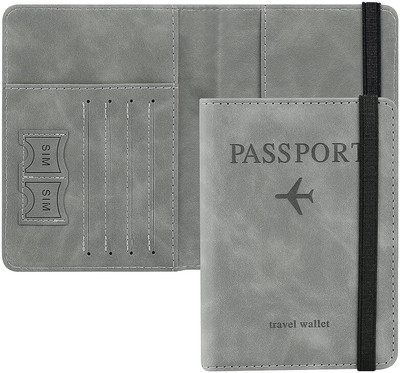 StealODeal Passport Holder Cover Wallet RFID Blocking PU Leather Travel Document Holder(Grey)