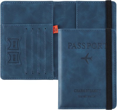 Linist Passport Holder Cover Wallet RFID Blocking PU Leather Travel Document Holder(Blue)