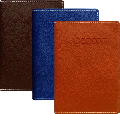 MATSS 3 Passport Card Combo for Men and Women - Passport Cover 4 Card Holder(Set of 3, Brown, Pink, Orange)