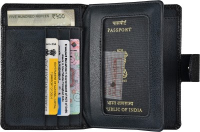 Essart Faux leather dotted print glossy finish Passport Holder, one passport compartment, tich button closure -Black(Black)