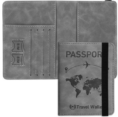 STORITE RFID Blocking PU Leather Passport Cover Wallet Organizer Travel Document Holder(Grey)