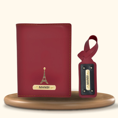 Vorak Ahimsa Stylish Leather Gift Set, Passport Holder Pack of 2(Red)