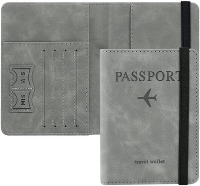 NESTIFY Passport Cover Travel Wallet Organiser,PU Leather Travel Document Holder(Grey)