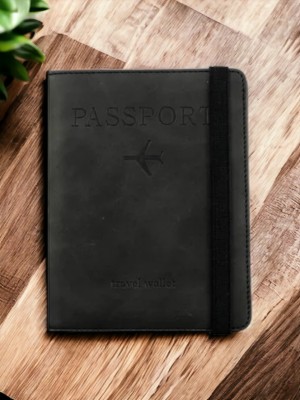 SAMTROH Passport Holder Cover Wallet RFID Blocking PU Leather Travel Document Holder(Black)