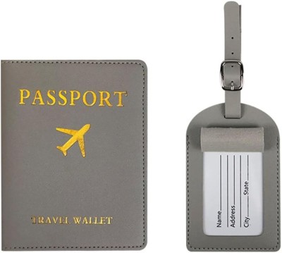 HOUSE OF QUIRK Passport Protector Set , Leather Tag Luggage Tags-14.2X10.5 Cm(Grey)