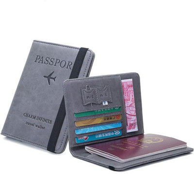 Linist Passport Holder Cover Wallet RFID Blocking PU Leather Travel Document Holder(Grey)