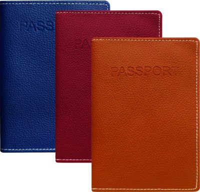 MATSS Passport Holder for Men and Women - Passport Cover With 4 Slots Card Holder 4 Card Holder(Set of 3, Blue, Pink, Orange)