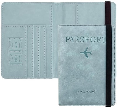 StealODeal Passport Holder Cover Wallet RFID Blocking PU Leather Travel Document Holder(Blue)